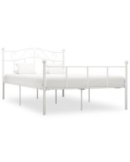 Cadre de lit sans matelas et tête de lit blanc métal 160x200 cm | Mobilier & Déco