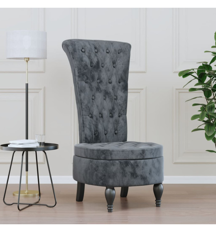 Chaise à dossier haut gris foncé velours conception de bouton | Mobilier & Déco