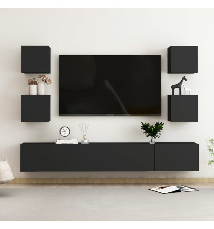 Ensemble de meubles TV 6 pcs Noir Bois d'ingénierie | Mobilier & Déco