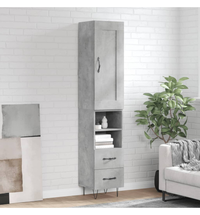 Buffet haut Gris béton 34,5x34x180 cm Bois d'ingénierie | Mobilier & Déco