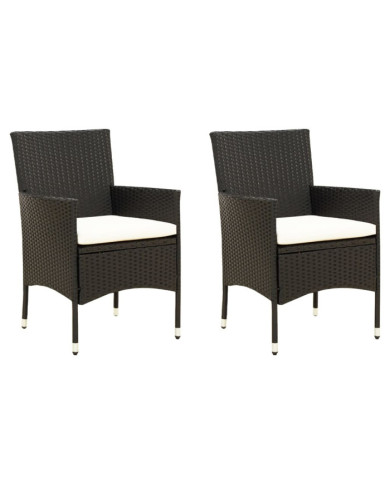 Chaises de jardin lot de 2 avec coussins Résine tressée Noir | Mobilier & Déco