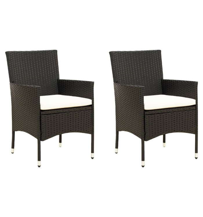 Chaises de jardin lot de 2 avec coussins Résine tressée Noir | Mobilier & Déco