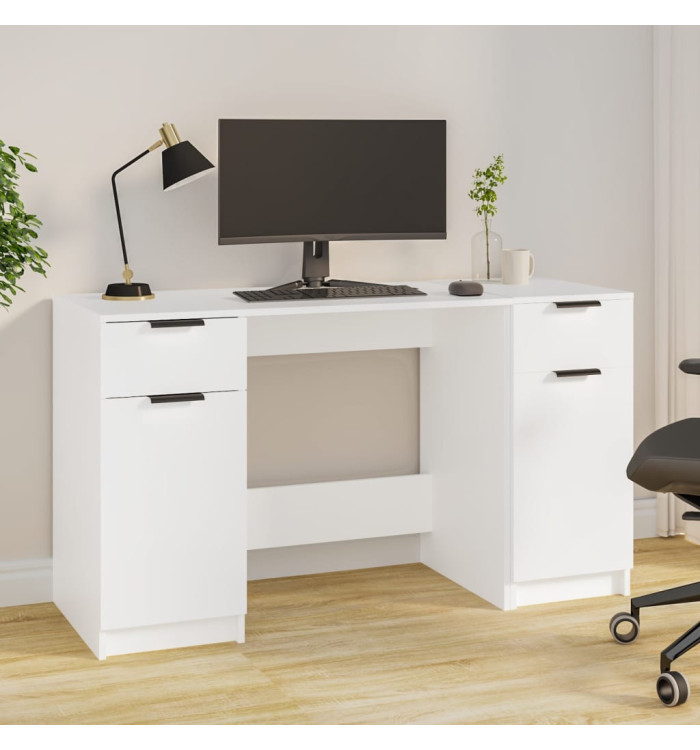 Bureau avec armoire latérale Blanc Bois d'ingénierie | Mobilier & Déco