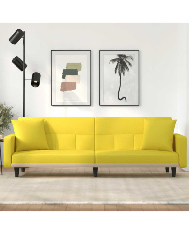 Canapé-lit avec coussins jaune clair tissu | Mobilier & Déco