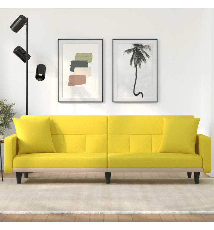 Canapé-lit avec coussins jaune clair tissu | Mobilier & Déco