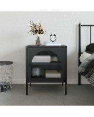 Table de chevet noir 50x35x60 cm verre et acier | Mobilier & Déco