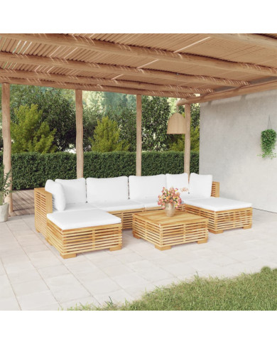 Salon de jardin 7 pcs avec coussins Bois de teck solide | Mobilier & Déco