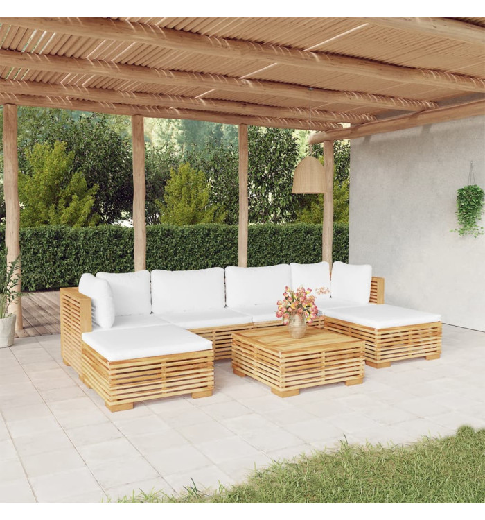 Salon de jardin 7 pcs avec coussins Bois de teck solide | Mobilier & Déco