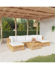 Salon de jardin 7 pcs avec coussins Bois de teck solide | Mobilier & Déco