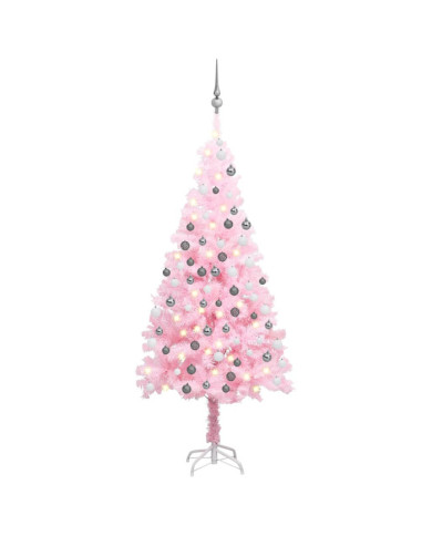 Arbre de Noël artificiel pré-éclairé et boules rose 180 cm PVC | Mobilier & Déco
