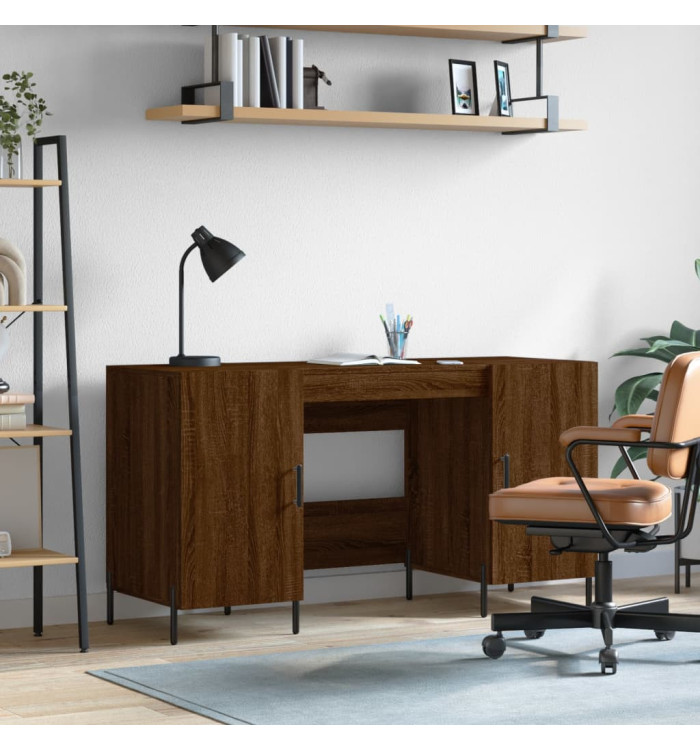Bureau chêne marron 140x50x75 cm bois d'ingénierie | Mobilier & Déco