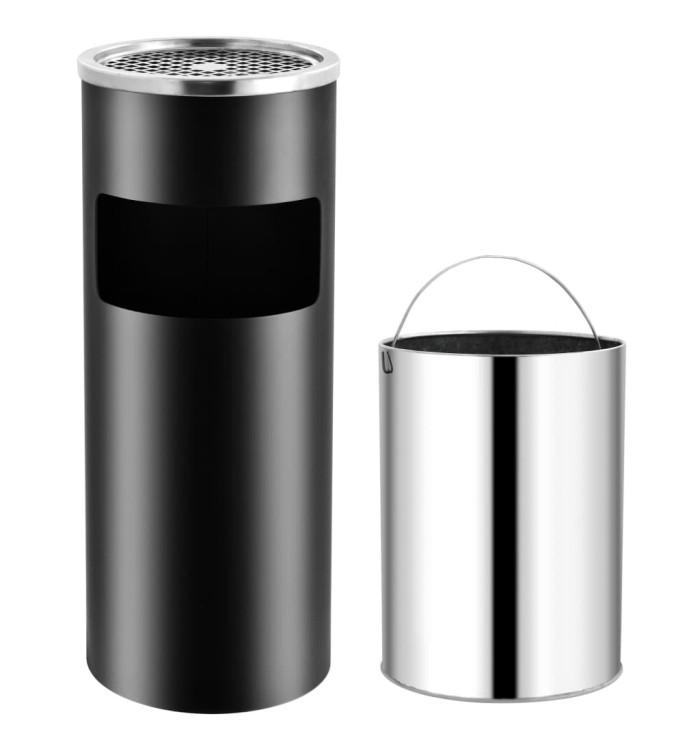 Poubelle à cendrier d'hôtel 30 L Acier Noir | Mobilier & Déco