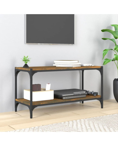Meuble TV Chêne fumé 80x33x41 cm Bois d'ingénierie et acier | Mobilier & Déco