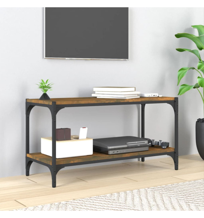 Meuble TV Chêne fumé 80x33x41 cm Bois d'ingénierie et acier | Mobilier & Déco