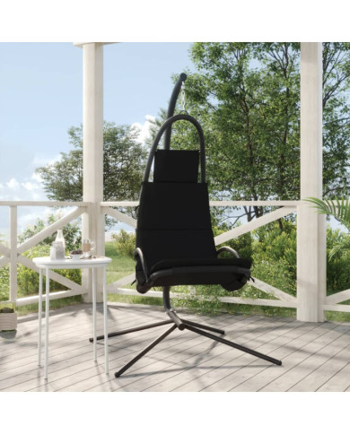 Chaise balançoire de jardin et coussin noir tissu Oxford/acier | Mobilier & Déco