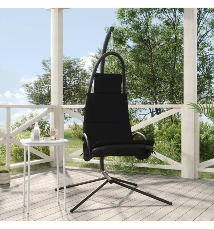 Chaise balançoire de jardin et coussin noir tissu Oxford/acier | Mobilier & Déco