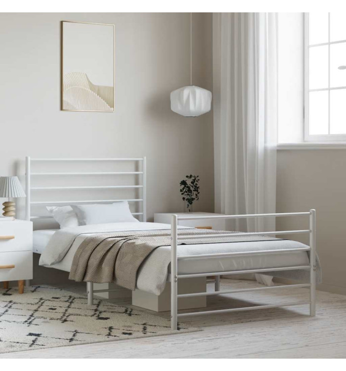 Cadre de lit métal sans matelas et pied de lit blanc 100x190 cm | Mobilier & Déco
