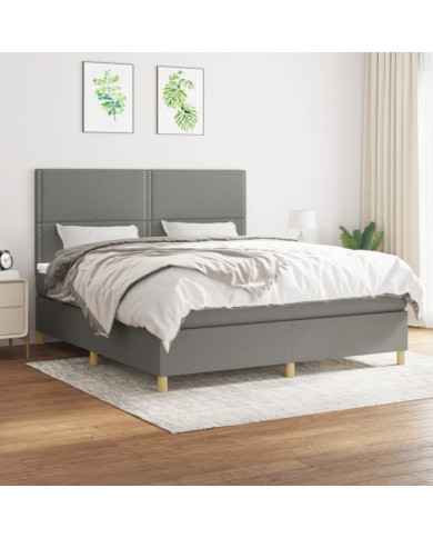 Sommier à lattes de lit avec matelas Gris foncé 180x200cm Tissu | Mobilier & Déco