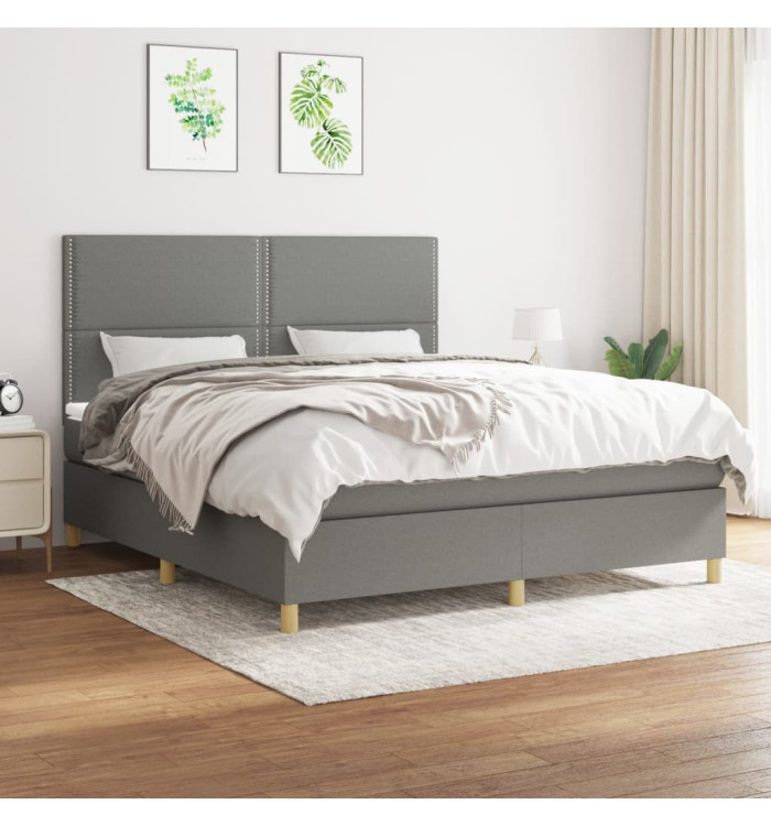 Sommier à lattes de lit avec matelas Gris foncé 180x200cm Tissu | Mobilier & Déco