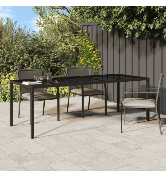 Table de jardin Marron 250x100x75 cm Verre trempé et poly rotin | Mobilier & Déco