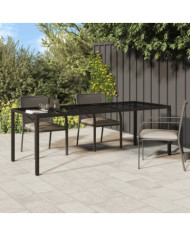 Table de jardin Marron 250x100x75 cm Verre trempé et poly rotin | Mobilier & Déco