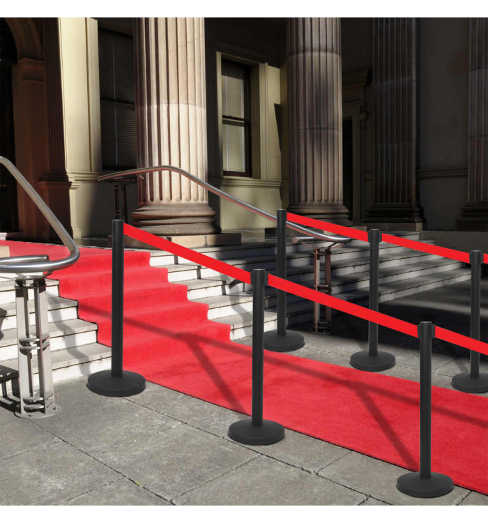 Colonnes avec bandes 4 pcs Barrière d'aéroport Fer Noir | Mobilier & Déco