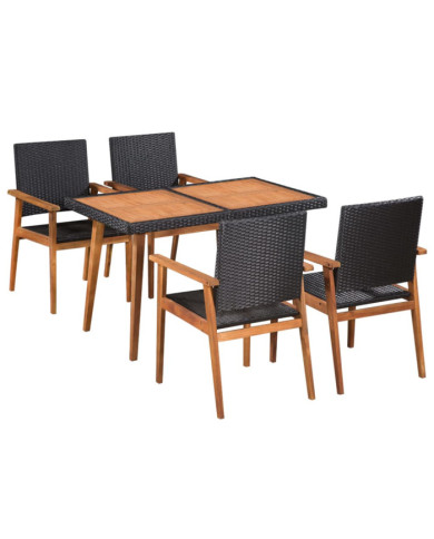 Ensemble à manger d'extérieur 5 pcs Résine tressée Noir marron | Mobilier & Déco