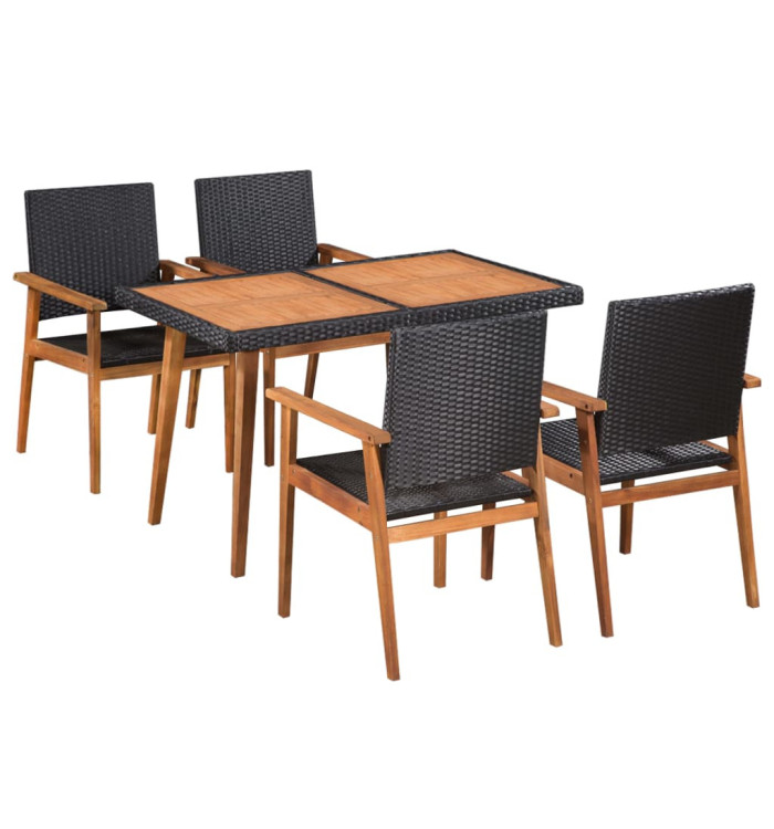 Ensemble à manger d'extérieur 5 pcs Résine tressée Noir marron | Mobilier & Déco