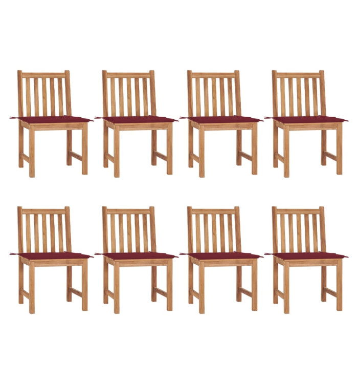 Chaises de jardin lot de 8 avec coussins Bois de teck massif | Mobilier & Déco