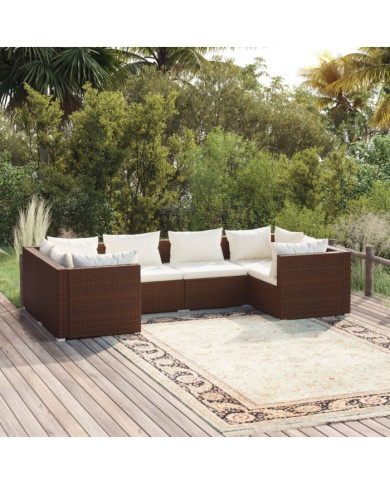 Salon de jardin 6 pcs avec coussins Résine tressée Marron | Mobilier & Déco
