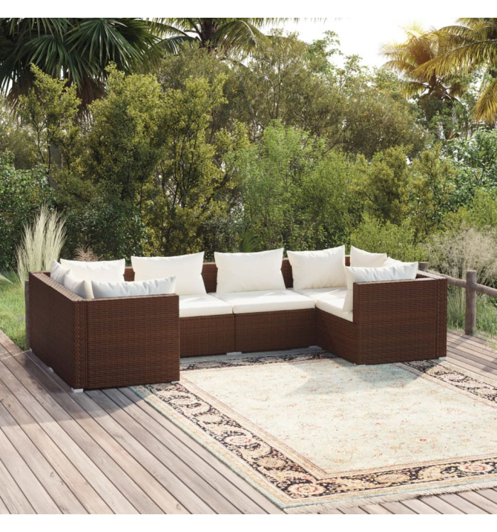 Salon de jardin 6 pcs avec coussins Résine tressée Marron | Mobilier & Déco