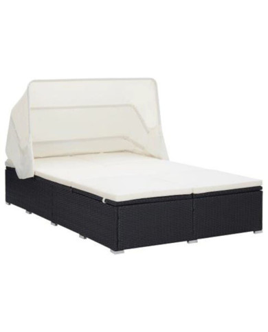 Transat à 2 places avec coussin Résine tressée Noir | Mobilier & Déco
