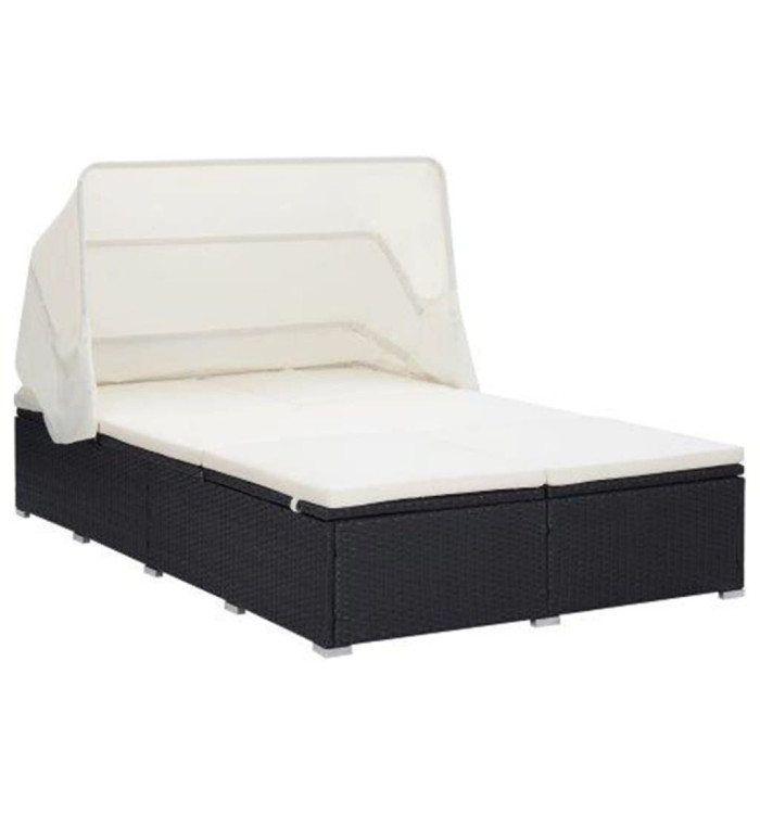 Transat à 2 places avec coussin Résine tressée Noir | Mobilier & Déco