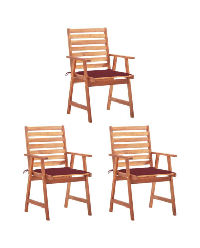 Chaises à manger d'extérieur lot de 3 et coussins Acacia massif | Mobilier & Déco