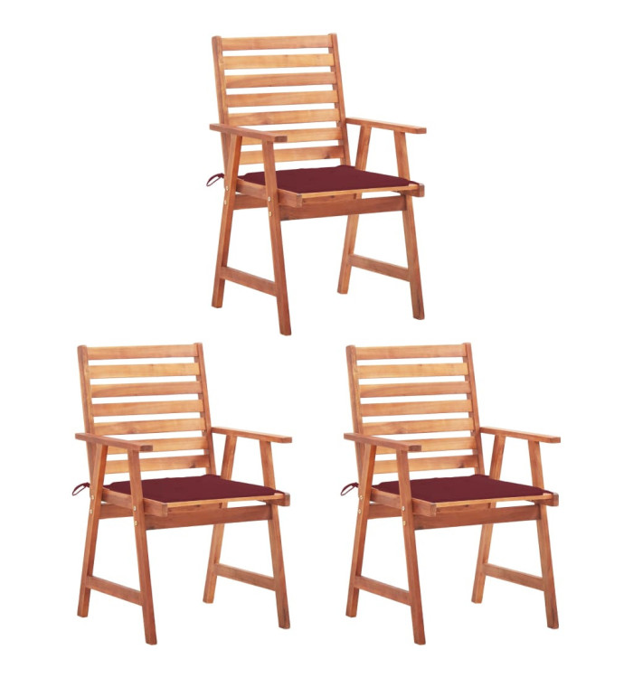 Chaises à manger d'extérieur lot de 3 et coussins Acacia massif | Mobilier & Déco