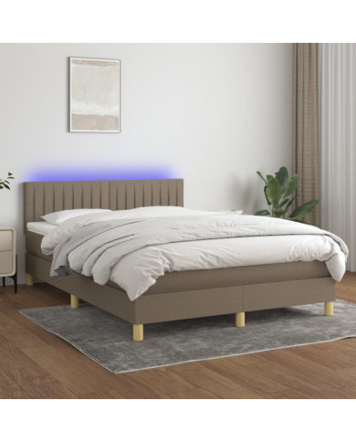 Sommier à lattes de lit avec matelas LED Taupe 140x190 cm Tissu | Mobilier & Déco