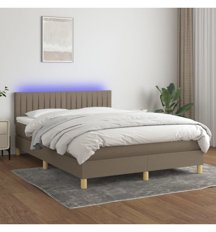 Sommier à lattes de lit avec matelas LED Taupe 140x190 cm Tissu | Mobilier & Déco