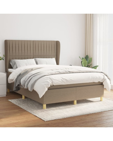 Sommier à lattes de lit avec matelas Taupe 140x190 cm Tissu | Mobilier & Déco