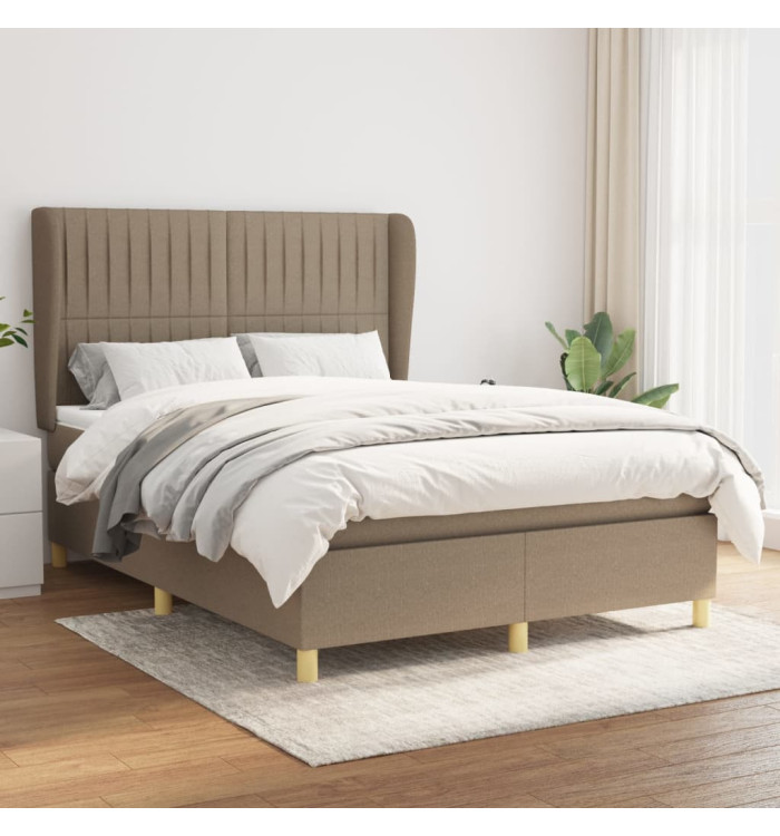 Sommier à lattes de lit avec matelas Taupe 140x190 cm Tissu | Mobilier & Déco