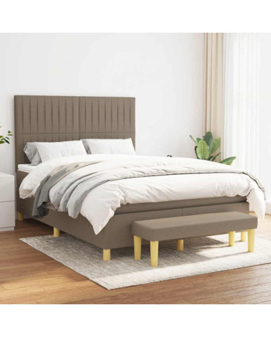 Sommier à lattes de lit avec matelas Taupe 140x190 cm Tissu | Mobilier & Déco