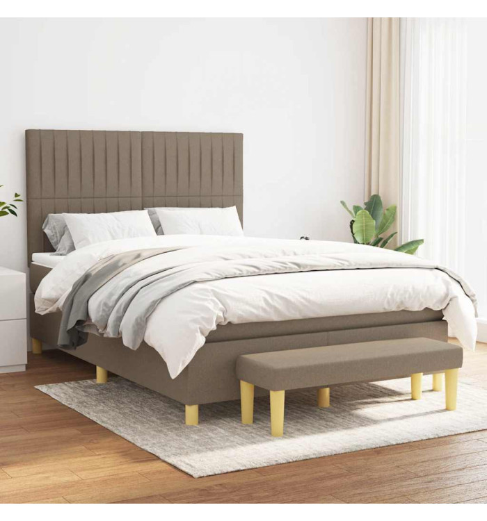 Sommier à lattes de lit avec matelas Taupe 140x190 cm Tissu | Mobilier & Déco