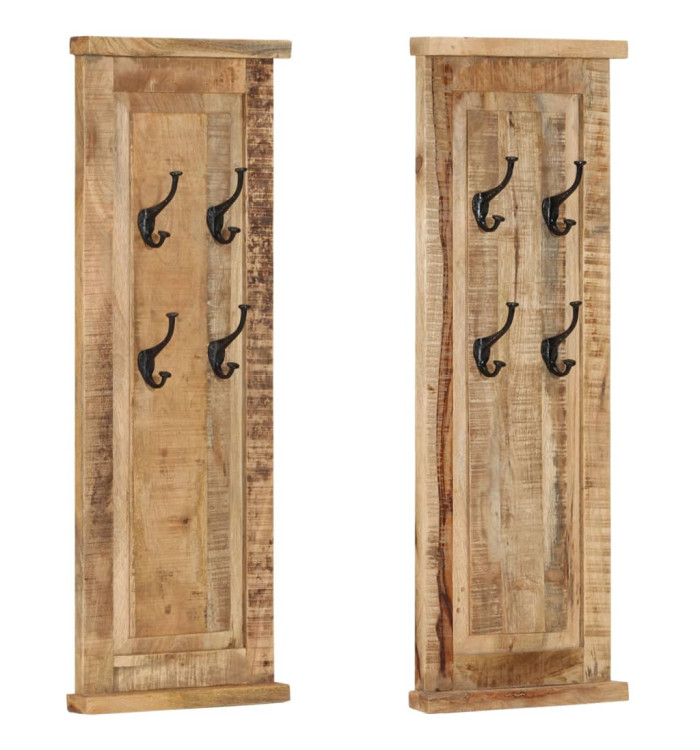 Porte-manteaux 2 pcs Bois massif de manguier 38x100 cm | Mobilier & Déco