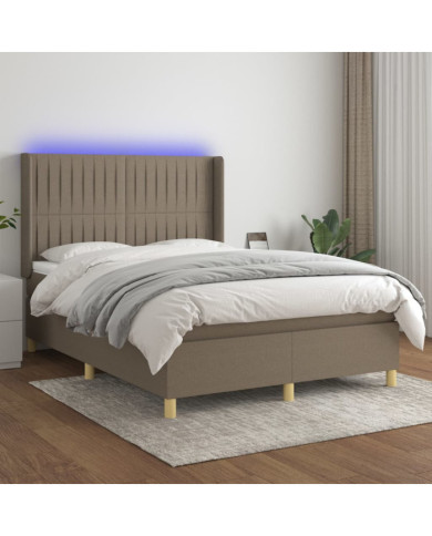 Sommier à lattes de lit matelas et LED Taupe 140x190 cm Tissu | Mobilier & Déco