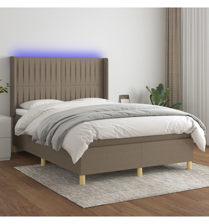 Sommier à lattes de lit matelas et LED Taupe 140x190 cm Tissu | Mobilier & Déco