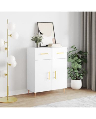 Buffet Blanc brillant 69,5x34x90 cm Bois d'ingénierie | Mobilier & Déco