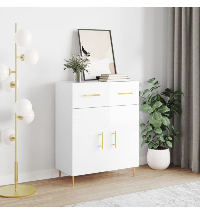 Buffet Blanc brillant 69,5x34x90 cm Bois d'ingénierie | Mobilier & Déco