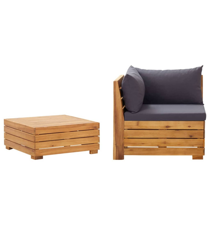 Salon de jardin 2 pcs avec coussins Bois d'acacia solide | Mobilier & Déco