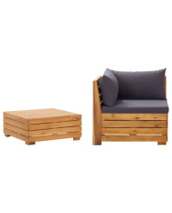 Salon de jardin 2 pcs avec coussins Bois d'acacia solide | Mobilier & Déco