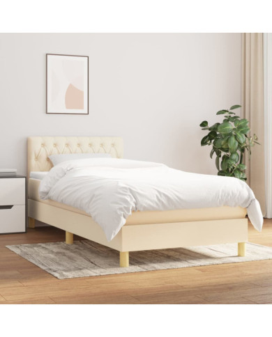 Sommier à lattes de lit avec matelas Crème 90x200 cm Tissu | Mobilier & Déco