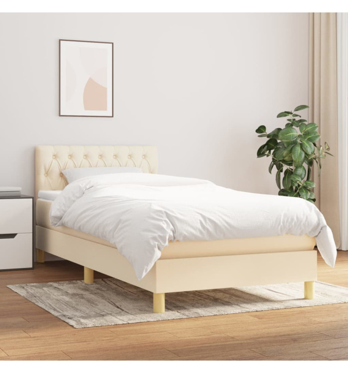 Sommier à lattes de lit avec matelas Crème 90x200 cm Tissu | Mobilier & Déco